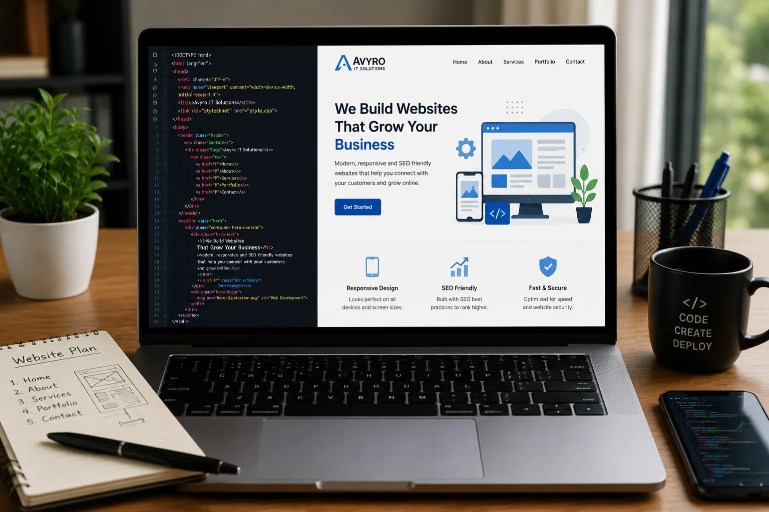 Business website development on laptop